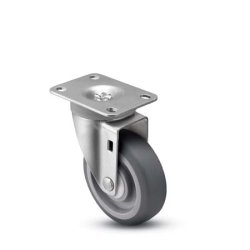 Caster; Swivel; 4x1-1/4; PolyU/PolyO (Gray); Plate; 2-1/2x3-11/16; holes: 1-3/4x2-7/8 (slotted to 3); 5/16 bolt; Plain bore; 250# (Item #68586)