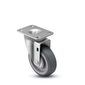 (image for) Caster; Swivel; 3" x 1-1/4"; PolyU on PolyO (Gray); Plate (3-1/2"x3-1/2"; holes: 2-5/8"x2-5/8"; slots to 2-3/4"x2-3/4"; 5/16" bolt); Zinc; Prec Ball Brng; 300# (Item #63712)