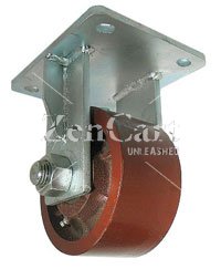 (image for) Caster; Rigid; 4" x 2"; Steel (Crowned Ductile); Plate (4"x4-1/2"; holes: 2-5/8"x3-5/8" slots to 3"x3"; 3/8" bolt); Zinc; Bronze Spanner; 1250# (Item #63054)