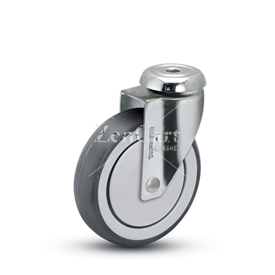 (image for) Caster; Swivel; 3" x 1-1/4"; Thermoplastized Rubber (Gray); Hollow Kingpin (1/2" bolt hole); Stainless; Precision Ball Brng; 190#; Thread guards (Item #64402)