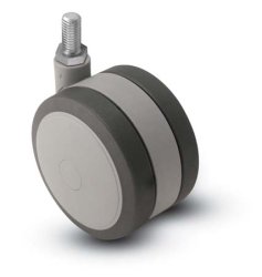 Caster; Twin; Swivel; 2" (50mm); Thermoplastized Rubber (Gray); Threaded Stem; 5/16-18TPI x 1; Black/Grey; Rivet; 75# (Item #68044)