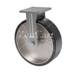 (image for) Caster; Rigid; 18" x 5"; 1" 70D PolyU on Steel; Plate (8-1/2"x8-1/2"; holes: 7"x7"; 5/8" bolt); Gold Dichromate; Prec Tapered Brng; 9000# (Item #63688)