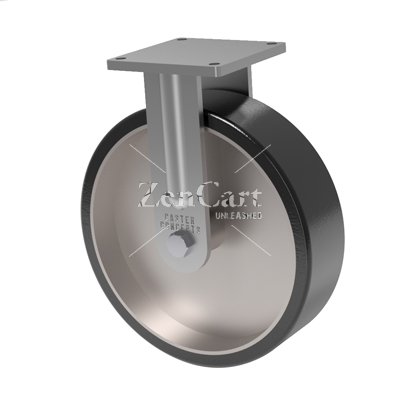 (image for) Caster; Rigid; 18" x 5"; 1" 70D PolyU on Steel; Plate (8-1/2"x8-1/2"; holes: 7"x7"; 5/8" bolt); Gold Dichromate; Prec Tapered Brng; 9000# (Item #63688)