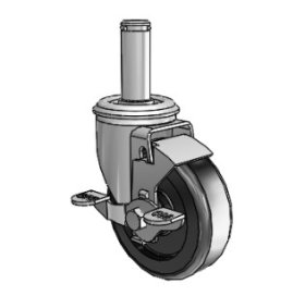 Caster; Swivel; 4" x 1-1/4"; PolyU on PolyO (Red); Grip Ring (13/16" x 2-3/16"); Stainless; Stainless Prec BB; 350#; Brake (Item #63264)
