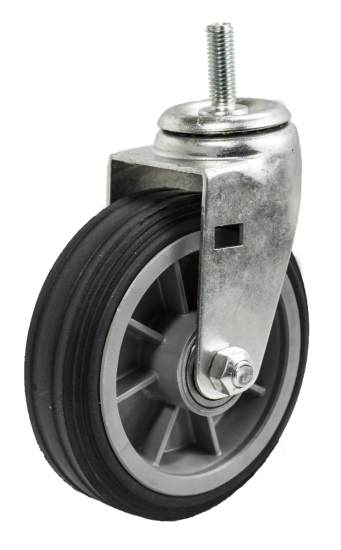 (image for) Caster; Swivel; 6\" x 2\"; Solid Rubber on Plastic Hub (Grey); Threaded Stem (1/2\"-13TPI x 1-1/2\"); Zinc; Ball Brng; 350#; Ribbed Tread (Item #64078)