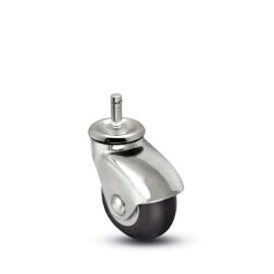 Caster; Swivel; 2" x 15/16"; Rubber; Soft; Grip Ring; 7/16"x7/8"; Bright Chrome; Precision Ball Brng; 75#; Hood; Thread guards (Item #67577)