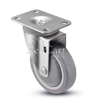 (image for) Caster; Swivel; 4" x 1-1/4"; PolyU on PolyO (Gray); Plate (3-1/8"x4-1/8": holes: 1-3/4"x2-15/16" slots to 2-3/8"x3-3/8"; 3/8" bolt); Zinc; Prec Ball Brngs; 300# (Item #63001)