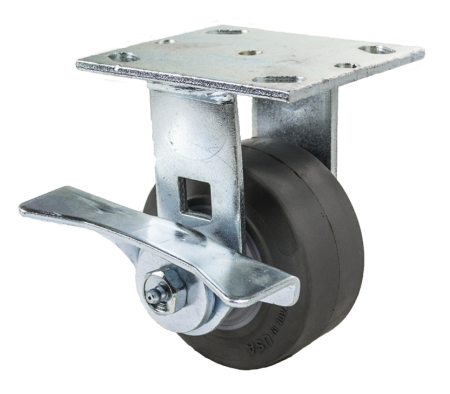 (image for) Caster; Rigid; 8" x 2"; HD Nylon; Slight Crown; Plate (4"x4-1/2"; holes: 2-5/8"x3-5/8" slots to 3"x3"; 3/8" bolt); Roller Brngs; 1250#; Warranty; Cam Brake (Item #63019)