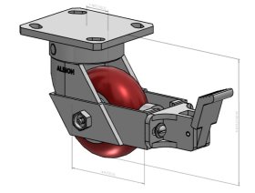 (image for) Caster; Swiv; 4" x 2"; PolyU (Rnd) on Alum; Plt (4"x4-1/2"; holes: 2-5/8"x3-5/8" slots to 3"x3"); Zinc; Prec Ball Brng; 700#; Kingpinless; Face Brake (Item #63562)
