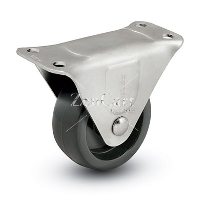 (image for) Caster; Rigid; 3" x 1-1/4"; Rubber (Soft; non-marking); Plate (3-1/8"x4-1/8": holes: 1-3/4"x2-15/16" slots to 2-3/8"x3-3/8"; 3/8" bolt); Zinc; Plain bore; 300# (Item #63240)