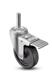 Caster; Swivel; 5" x 1-1/4"; Polyolefin; Grip Ring (7/16" x 1-1/4"); Zinc; Plain bore; 300#; Total Locking Brake (Item #65390)