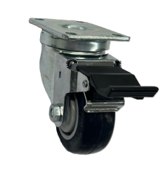 (image for) Caster; Swivel; 3" x 1-1/4"; PolyU on PolyO (Blue); Plate (2-5/8"x3-3/4"; holes: 1-3/4"x2-3/4" slotted to 3"; 5/16" bolt); Prec Ball Brng; 250#; Pedal Brake (Item #64654)