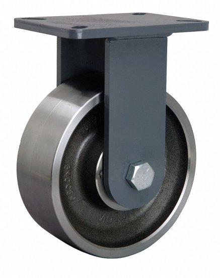 Caster; Rigid; 6\" x 2\"; Steel (Forged); Top Plate (4\"x4-1/2\"; holes: 2-5/8\"x3-5/8\" slotted to 3\"x3\"; 3/8\" bolt); Zinc; Roller Brng; 1250#; Temp to 1300 deg (Item #65863)
