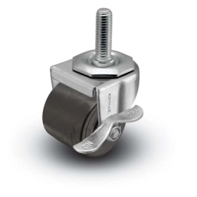 Caster; Swivel; 2" x 1-13/16"; Polyolefin; Threaded Stem (3/8"-16TPI x 1-1/2"); Zinc; Plain bore; 300#; Side Friction Brake (Item #66514)