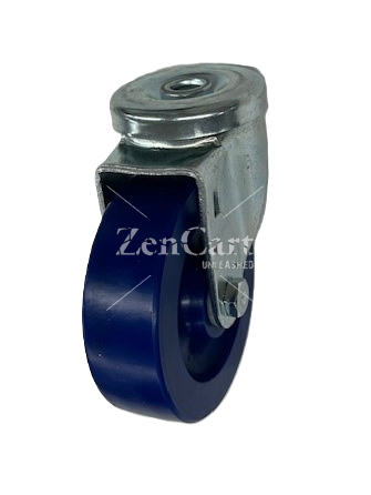 (image for) Caster; Swivel; 4" x 1-1/4"; Polyurethane (Solid); Hollow Kingpin (1/2" bolt hole); Zinc; Delrin Spanner; 350#; Dust Cover (Mtl) (Item #63911)