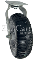 (image for) Caster; Swivel; 10" x 3"; Polyurethane Neverflat; Plastic Hub; Plate; 4"x4-1/2"; holes: 2-5/8"x3-5/8" (slotted to 3"x3"); 3/8" bolt; Zinc; Ball Brng; 250# (Item #68794)