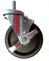 Caster; Swivel; 4" x 1-1/4"; Polyolefin; Threaded Stem (1/2"-13TPI x 1-1/2"); Stainless; Plain bore; 300#; Tread brake; Dust Cover (Mtl) (Item #65593)