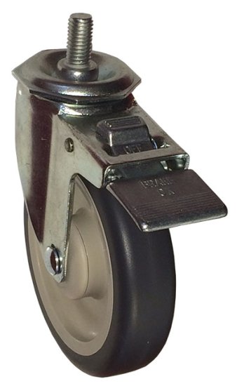 Caster; Swivel; 4\" x 1-1/4\"; Thermoplastized Rubber (Gray); Threaded Stem (5/8\"-11TPI x4\"); Stainless Steel; Delrin Spanner; 250#; Total Lock (Item #66381)