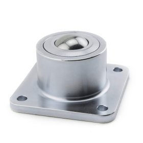 Ball Transfer; 1-3/16" Ball; Stainless Steel ball and housing; Flange: 3"x3"; holes: 2-7/16"x2-7/16"; 1/4" bolt; 750#; 2" load height; Steel Support Cup; (Item #87740)