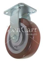(image for) Caster; Rigid; 10" x 2-1/2"; Red PolyU on PolyO; Plate (4-1/2"x6-1/4"; holes: 2-7/16"x4-15/16" slotted to 3-3/8"x5-1/4"; 1/2" bolt); Zinc; Roller Brg; 1800# (Item #65374)