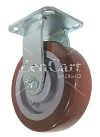(image for) Caster; Rigid; 5" x 2"; PolyU on PolyO (Red or Blue); Plate (4-1/2"x6-1/4"; holes: 2-7/16"x4-15/16" slots to 3-3/8"x5-1/4"; 1/2" bolt); Zinc; Roller Brng; 700# (Item #64051)