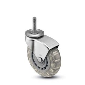 (image for) Caster; Swivel; 3" x 13/16"; Polyurethane (Clear); Threaded Stem (5/16"-18TPI x 1"); Zinc; Plain bore; 120#; Hood (Item #67962)