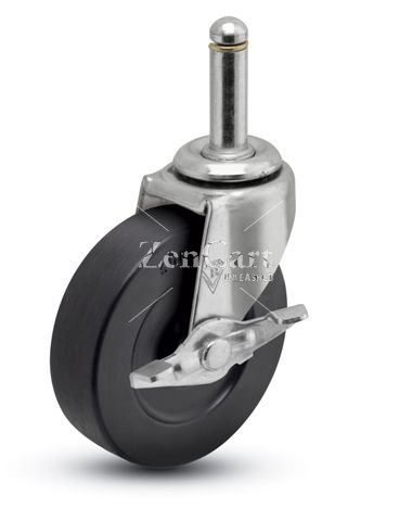 (image for) Caster; Swivel; 2" x 13/16"; Rubber (Hard; Non-marking); Grip Ring (7/16" x 1-7/16"); Zinc; Plain bore; 90#; Side friction brake (Item #64978)