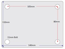 (image for) Caster; Swivel; 150mm x 40mm; PolyU on PolyO (Color Varies); Plate (110mmx140mm: holes: 80mmx105mm; 11mm bolt); Stainless; Ball Brng; 660# (Item #63273)
