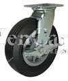 (image for) Caster; Swivel; 8" x 2"; Semi-Pneumatic (Black); Plate (4"x4-1/2"; holes: 2-5/8"x3-5/8" slotted to 3"x3"; 3/8" bolt); Zinc; Ball Brng; 450#; Tread brake (Item #65278)