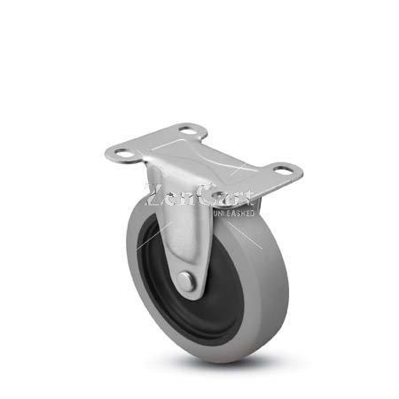 (image for) Caster; Rigid; 3" x 13/16"; Thermoplastized Rubber (Gray); Top Plate (2-5/8"x3-3/4"; holes: 1-3/4"x2-3/4" slotted to 3"; 5/16" bolt); Zinc; Plain bore; 110# (Item #64593)