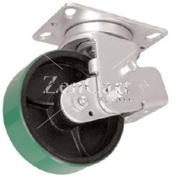 (image for) Caster; Swivel; 6x2; Crowned PolyU on Cast; Plate (4-1/2x6-1/4; holes: 2-7/16x4-15/16 slots to 3-3/8x5-1/4; 1/2 bolt); Roller Bg; 800#; Spring Loaded (600#+75#) (Item #67121)