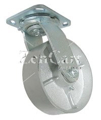(image for) Caster; Swivel; 6 x 2-1/2; Cast Iron; Top Plate; 4-1/2x6-1/4; hole spacing: 2-7/16x4-15/16 (slotted to 3-3/8x5-1/4); 1/2 bolt; Zinc; Roller Brng; 1800# (Item #68275)