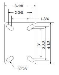 (image for) Yoke; Rigid; 4" x 1-1/4"; Plate (3-1/8"x4-1/8"; holes: 1-3/4"x3" slots to 2-3/8"x3-3/8"; 3/8" bolt); Zinc; 3/8" Bore; 2" Hub Length; 350# (Item #87891)
