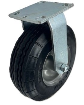 (image for) Caster; Rigid; 8" x 2-1/2"; Foam Filled Flat Free; Plate (4"x4-1/2"; holes: 2-5/8"x3-5/8" slotted to 3x3); Prec BB; 275#; Premium Steel Hub (Item #66534)