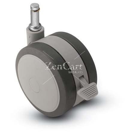 (image for) Caster; Twin; Swivel; 3" (75mm); Thermoplastized Rubber (Gray); Grip Ring; 7/16"x1-1/4"; Black/Grey; Riveted Axle; 165#; Wheel Brake (Item #67799)