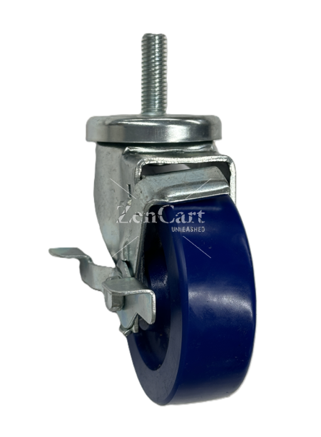 (image for) Caster; Swivel; 4" x 1-1/4"; Polyurethane (Solid); Threaded Stem (1/2"-13TPI x 1-1/2"); Zinc; Delrin Spanner; 300#; Dust Cover (Mtl); Wheel Brake (Item #63896)