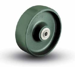 (image for) Caster; Swivel; 6" x 2"; Cast Iron; Plate (4"x4-1/2"; holes: 2-5/8"x3-5/8" slots to 3"x3"; 3/8" bolt); Zinc; Roller Brng; 1200#; Brake; Warranty; Made in USA (Item #63460)