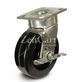 (image for) Caster; Swivel; 8" x 2-1/2"; Phenolic; Plate; 4-1/2"x6-1/4" (holes: 2-7/16"x4-15/16" slotted to 3-3/8"x5-1/4"); Roller Brng; 2000#; Kingpinless; Wheel Brake (Item #64407)