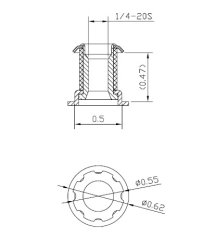 (image for) Socket; 1/2" OD (fits 5/8" OD 16 ga Tubing); Steel Spring Retention Threaded Stem Receiver; accepts 1/4"-20TPI Stem; Round (Being discontinued) (Item #88241)
