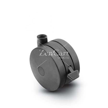 (image for) Caster; Twin; Swivel; 5" (125mm); Polyurethane; Stemless; Black; Rivet; 180#; Pedal Lock; Wheel (Receives Shepherd 0.43" x 2-3/4" stem) (Item #68911)