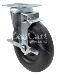 (image for) Caster; Swivel; 6" x 1-1/4"; Crowned Polyolefin; Plate (2-5/8"x3-3/4"; holes: 1-3/4"x2-3/4" slotted to 3"; 5/16" bolt); Steel Spanner; 300#; Dustcap; Brake (Item #64637)