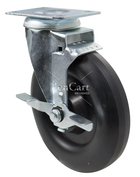 (image for) Caster; Swivel; 5" x 1-1/4"; Crowned Polyolefin; Plate (2-3/8"x3-5/8"; holes: 1-3/4"x2-7/8" slotted to 3"; 5/16" bolt); Stainless; 300#; Tread brake (Item #65694)