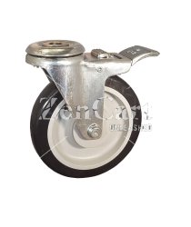 (image for) Caster; Swivel; 5" x 1-1/4"; PolyU on PolyO (Gray); Hollow Kingpin (1/2" bolt hole); Zinc; Plain bore; 300#; Total Lock pedal brake (Item #65078)