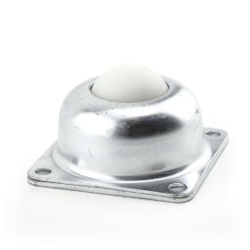 Ball Transfer; 1-1/2" Ball; Nylon; Flange: 3"x3"; 4-hole spacing: 2-7/16"x2-7/16"; 1/4" bolt; Stainless Steel; 125#; 1-13/16" load height (Item #89451)