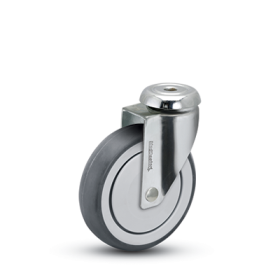 Caster; Swivel; 3" x 1-1/4"; PolyU on PolyO (Gray); Hollow Kingpin (1/2 bolt hole); Chrome; Precision Ball Brng; 190#; Thread guards (Item #63732)