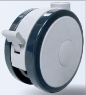 Caster; Twin; Swivel; 3" (75mm); Gray/ Gray Polyurethane; Plate; 2-5/8"x3-3/4"; holes: 1-3/4"x2-3/4" (slotted to 3"); 5/16" bolt; Rivet; 175#; Brake (Item #62896)