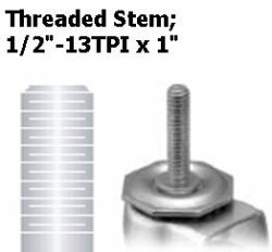 (image for) Caster; Swivel; 5" x 1-1/4"; Polyolefin; Threaded Stem (1/2"-13TPI x 1"); Plain bore; 300#; Total Lock; Dust Cover (Item #65037)