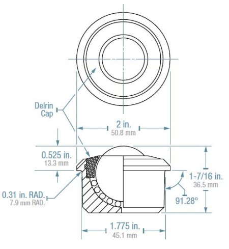 (image for) Ball Transfer; 1-3/16" Steel ball; Round Drop-in Base (1-3/4" x15/16"); Steel housing; 750#; 17/32" load height (Item #88507)