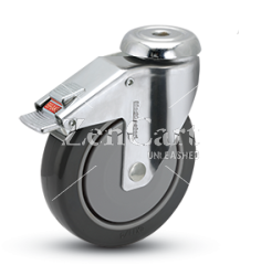 (image for) Caster; Swivel; 5" x 1-1/4"; TPR Rubber (Gray); Hollow Kingpin (1/2" bolt hole); Chrome; Precision Ball Brng; 260#; Total Lock; Thread guards (Item #64668)