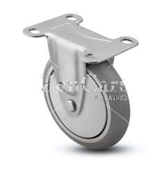 (image for) Caster; Rigid; 5 x 15/16; Gray Rubber (Donut); Plate (2-5/8x3-3/4; holes: 1-3/4x2-3/4 slotted to 3; 5/16 bolt); Plain bore; 160#; Thread guards (Item #66495)
